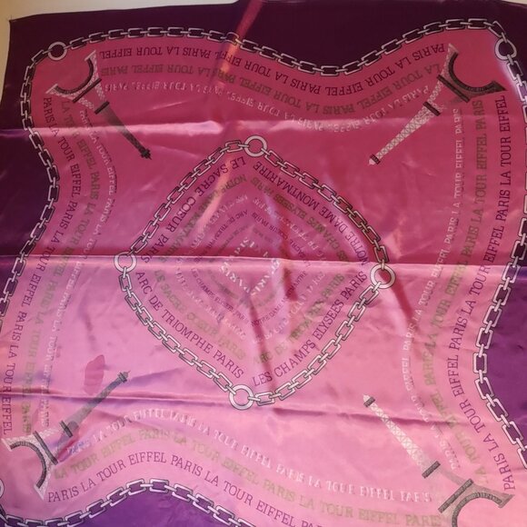 PARIS LA TOUR EIFFEL Pink and Purple Silk Scarf - Picture 3 of 6